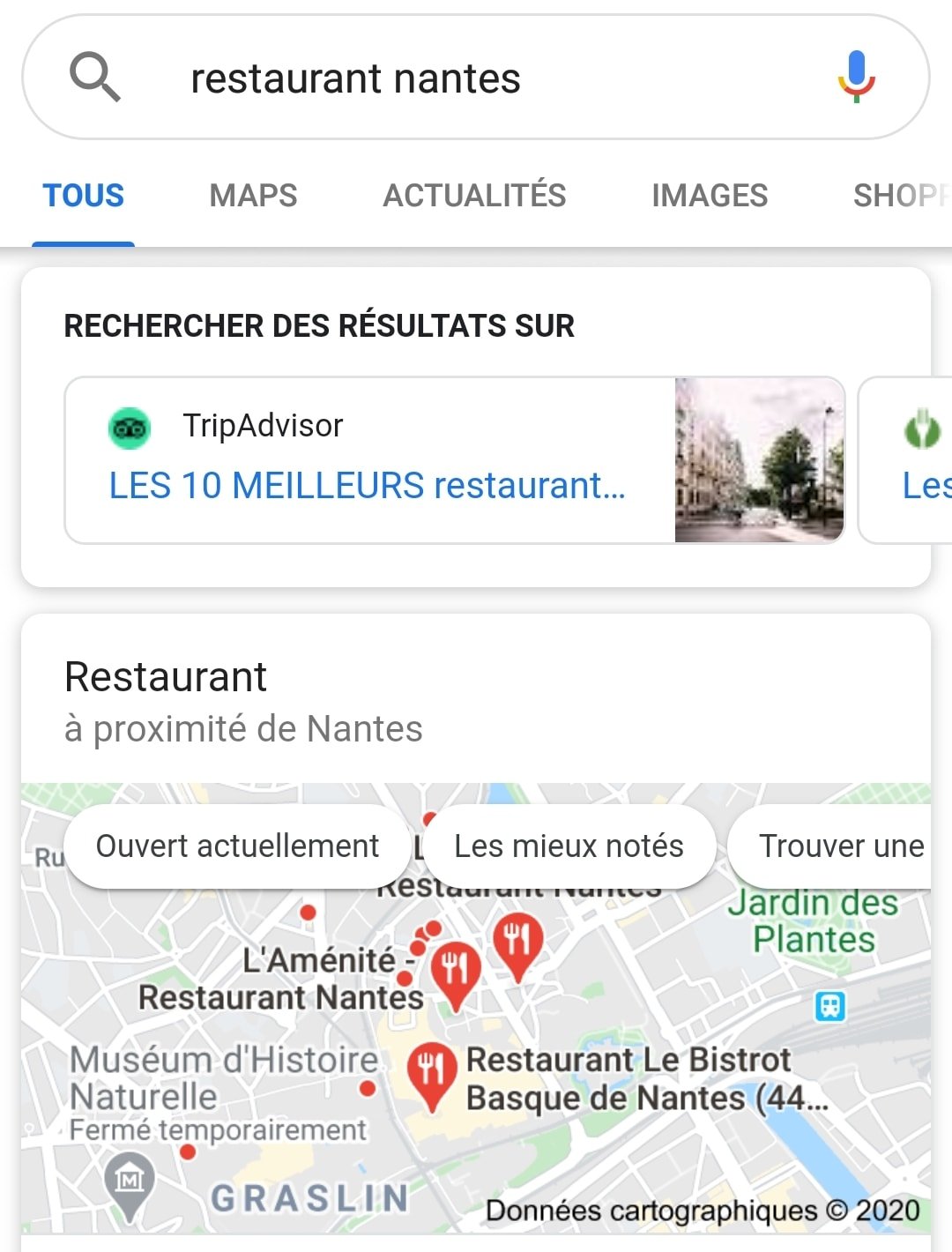 Capture d'écran du scénario de recherche locale