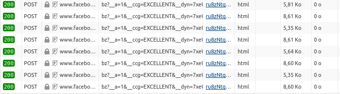 Requêtes HTTP observées pendant une pause sur le fil Facebook