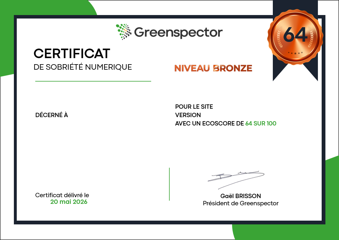 Certificat Greenspector de Sobriété de Service Numérique