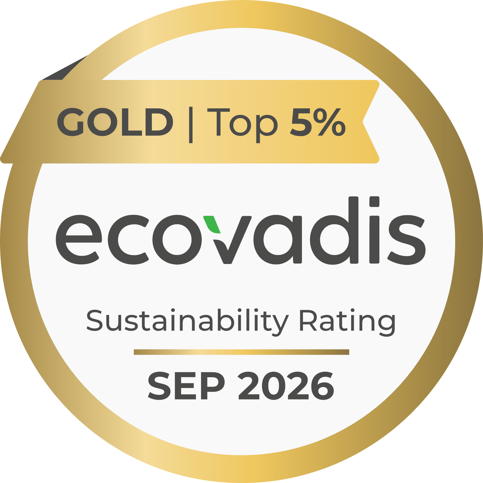 Médaille d'or EcoVadis, Top 5 %, septembre 2026