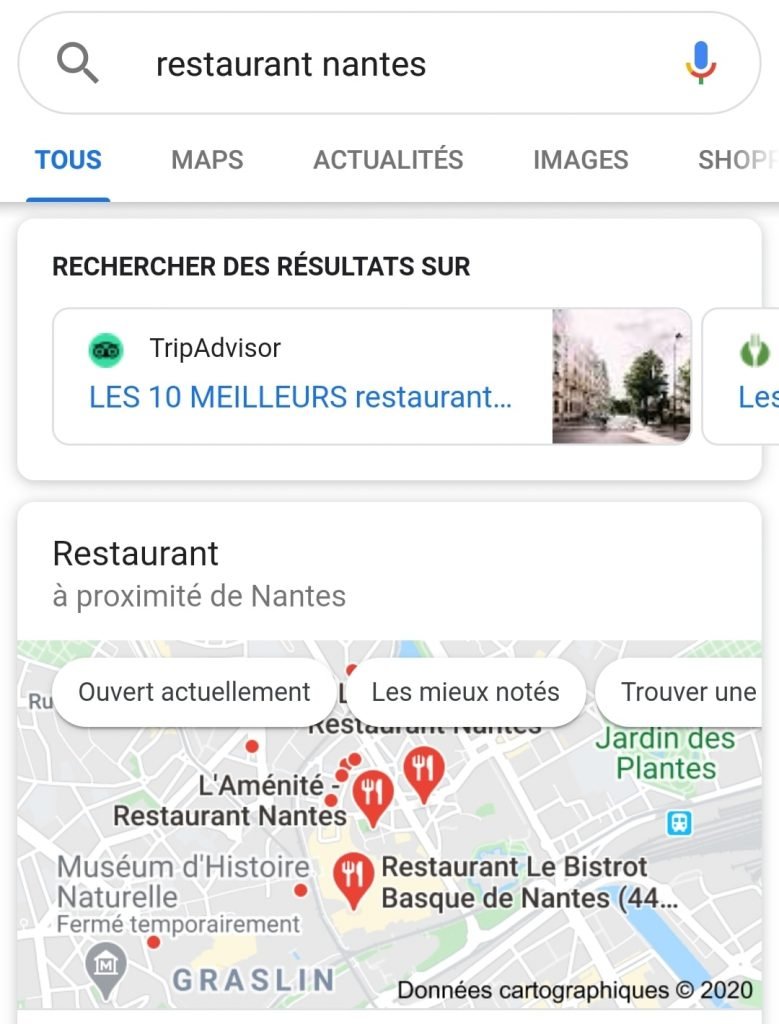 Capture d'écran du scénario de recherche locale