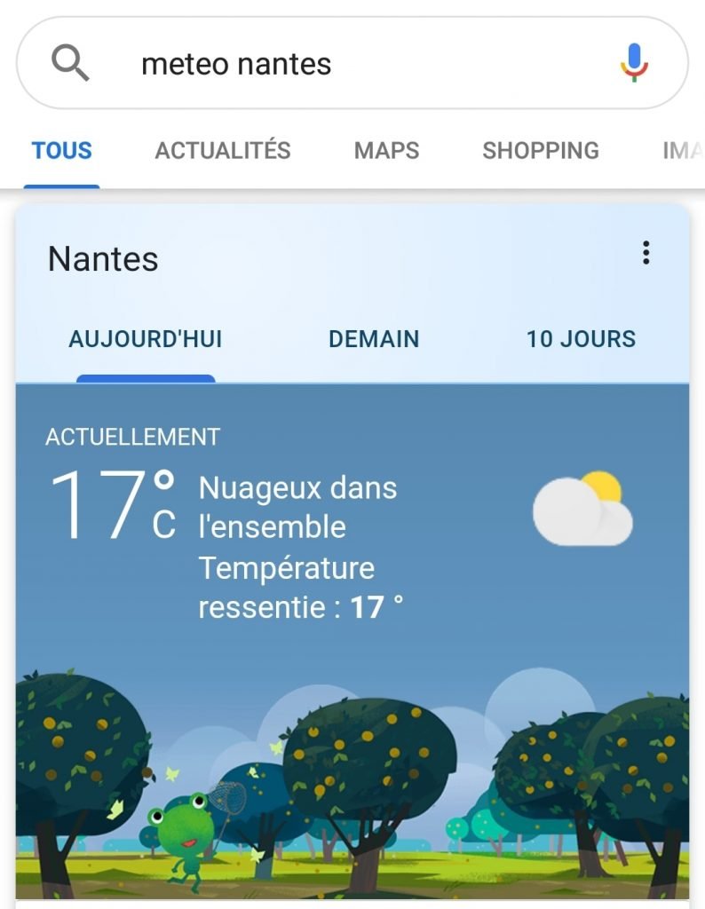 Capture d'écran du scénario de recherche ciblée météo