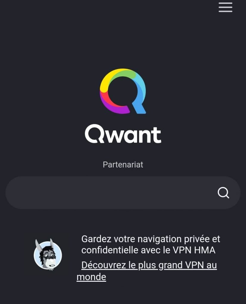 Capture d'écran du thème sombre de Qwant