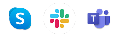 Logos des applications Skype, Slack et Teams