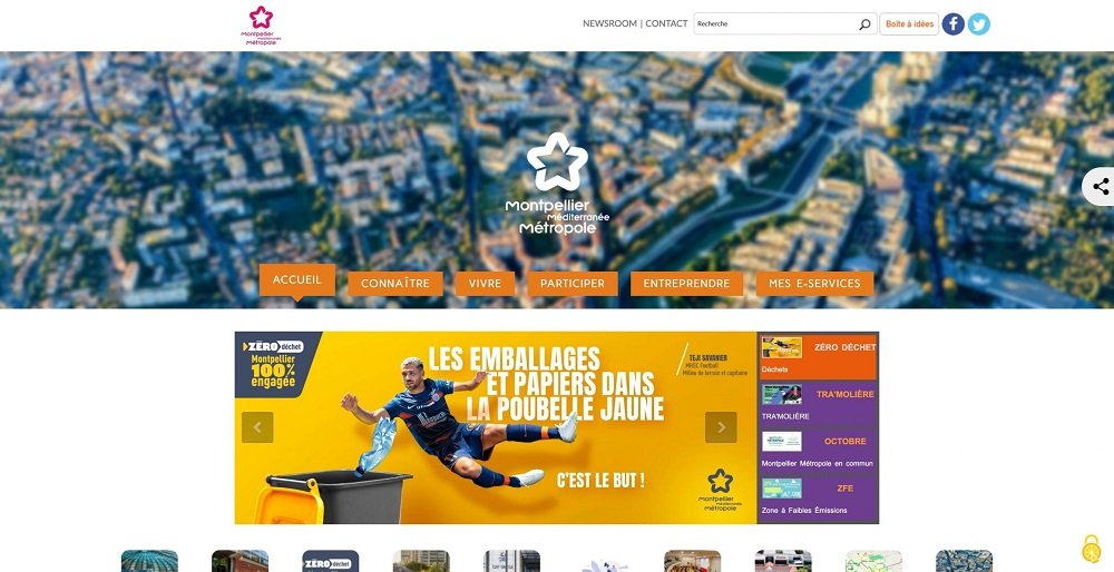 Page d'accueil du site de la métropole de Montpellier
