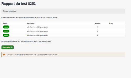 Rapport de test (réussi)